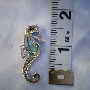 Larimar Cabochon Blue Topaz Seahorse .925 Sterling Silver Pendant w/o chain